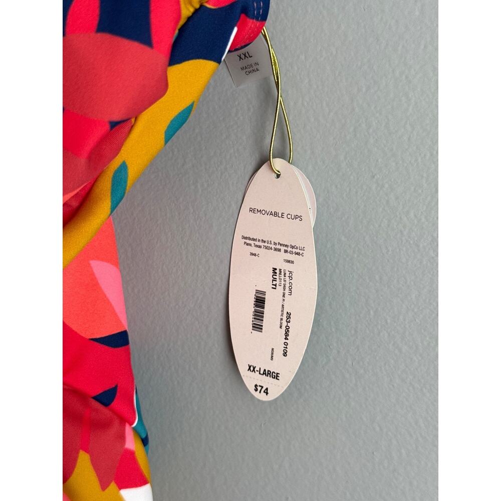 NWT Mynah One Piece Swimsuit XXL Tropical Floral V-Neck Tie Front Plus Size - Picture 3 of 6